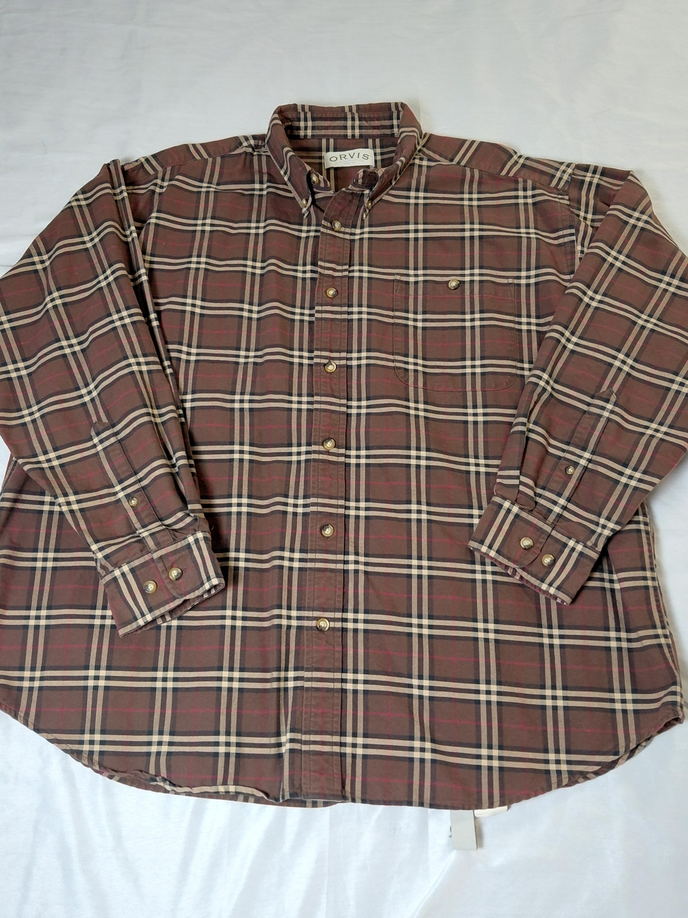 Orvis Men's Red-Brown Plaid Button-Down Shirt